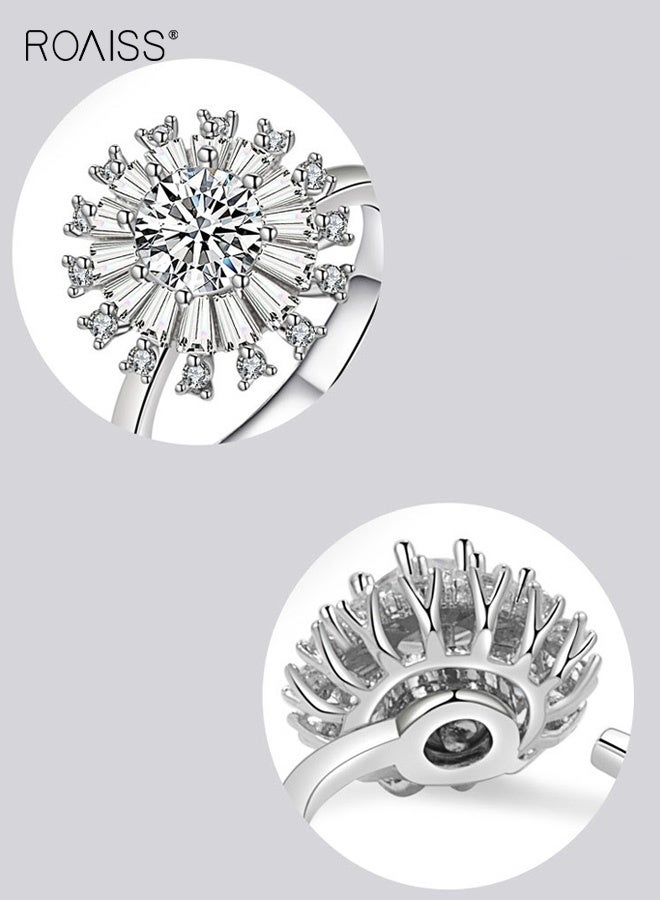 رويس خاتم نسائي قابل للتعديل، خاتم دوار مطلي بنقشة ندفة الثلج للنساء، خاتم عصري مزين بالزهور لإصبع السبابة، تصميم مفتوح قابل للتعديل، ذهب أبيض - Image 5