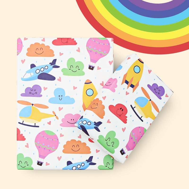 Winterworm Birthday Gift Wrapping Paper for Kids Boys GirlsAirplane Hotair Balloon Rocket Cartoon Sky Wrapping Paper 4 Folded Sheets Colorful Paper for Baby Showers Christmas Party Gift Wrap Paper2820 Inch - Image 4