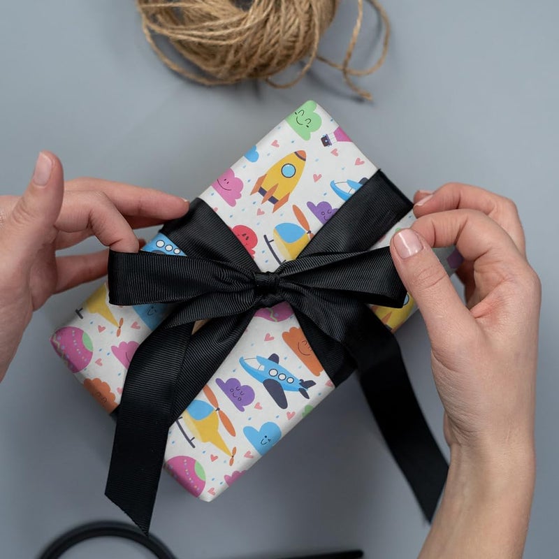 Winterworm Birthday Gift Wrapping Paper for Kids Boys GirlsAirplane Hotair Balloon Rocket Cartoon Sky Wrapping Paper 4 Folded Sheets Colorful Paper for Baby Showers Christmas Party Gift Wrap Paper2820 Inch - Image 5