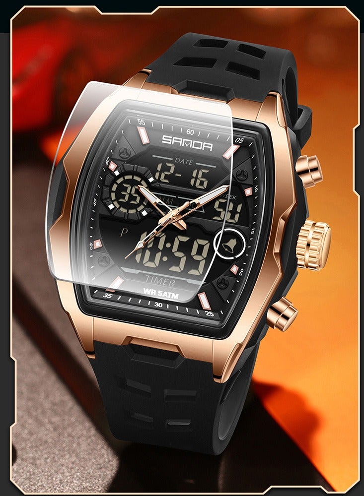 Sanda Men Electronic Watch Big Dial Sports LED Analog Digital Dual Display Man Wristwatch - Image 5