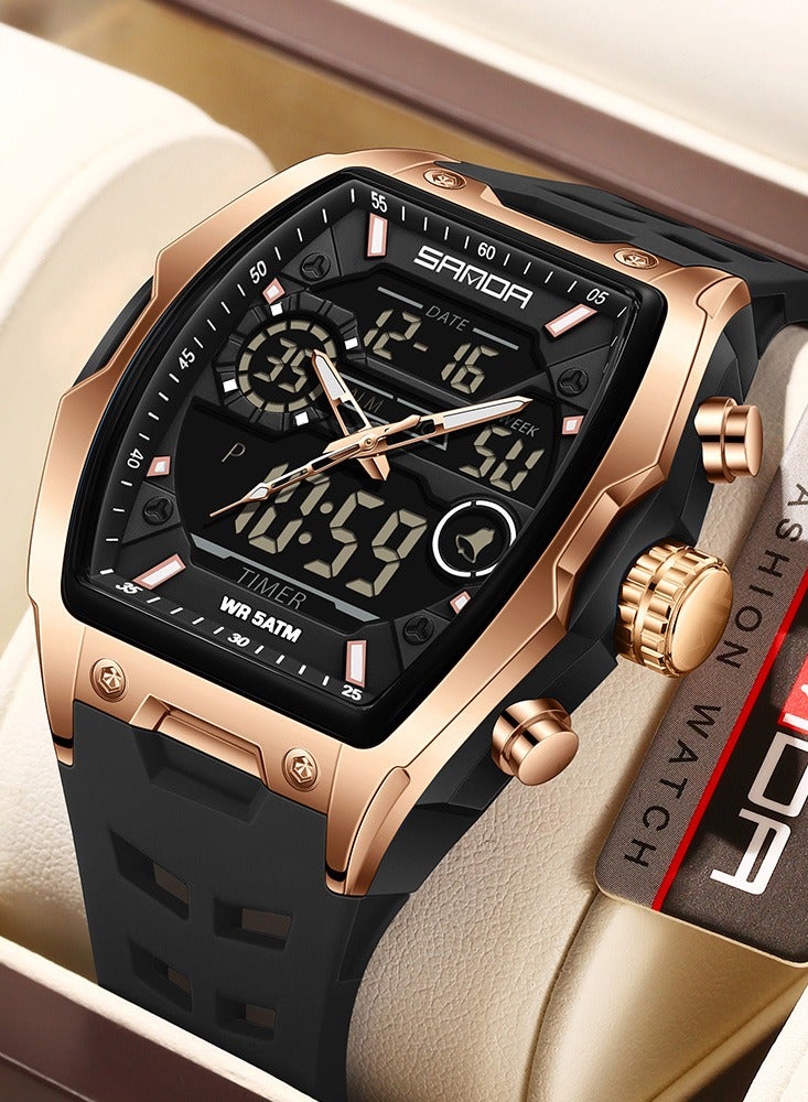 Sanda Men Electronic Watch Big Dial Sports LED Analog Digital Dual Display Man Wristwatch - Image 1