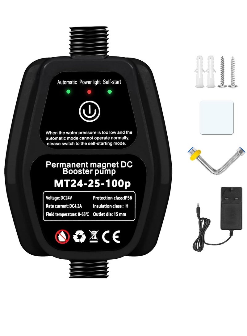 Water Booster Pump, 24V Automatic Shower Water Pressure Booster Pump, 150W Portable Water Pump Household with Flow Switch for Bathroom Shower Kitchen Toilet Garden Heater Black - Image 1