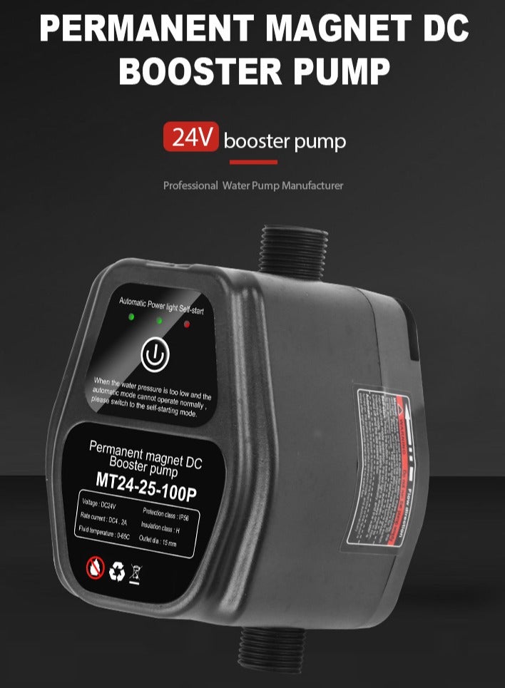 Water Booster Pump, 24V Automatic Shower Water Pressure Booster Pump, 150W Portable Water Pump Household with Flow Switch for Bathroom Shower Kitchen Toilet Garden Heater Black - Image 2