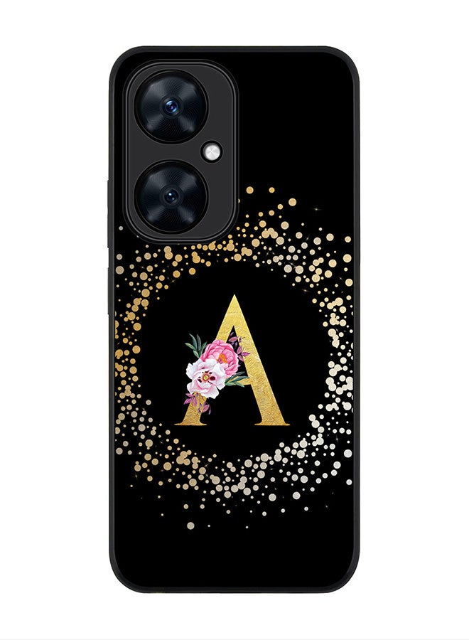 Stylizedd Rugged Black Edge case for Huawei nova 11i , Slim fit Rubber Edges Thin Cover - Custom Monogram Initial Letter Floral Pattern Alphabet - A (Black ) - Image 1
