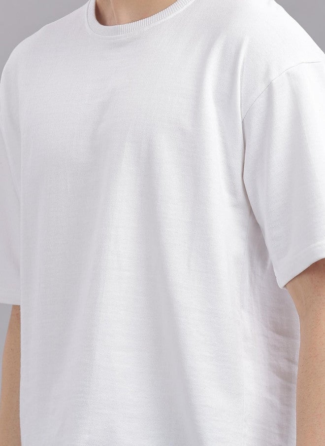 OUTLAWS Men's Solid White Round Neck Cotton Relaxed Fit T-shirt - Image 2