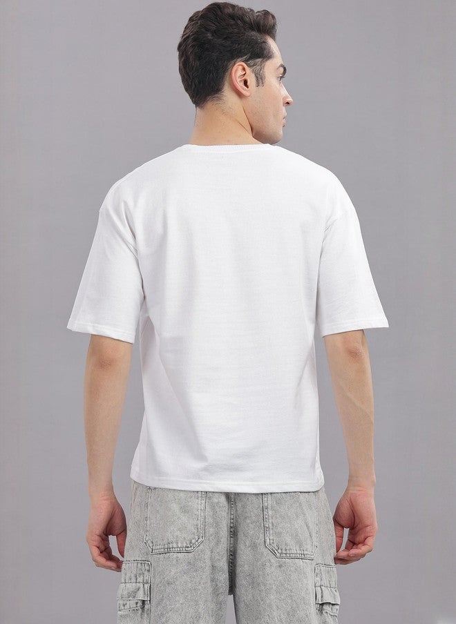 OUTLAWS Men's Solid White Round Neck Cotton Relaxed Fit T-shirt - Image 5