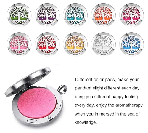 GFONDINGD Aromatherapy Essential Oil Diffuser Necklace Tree of Life Pattern Stainless Steel Locket Pendant - Image 3