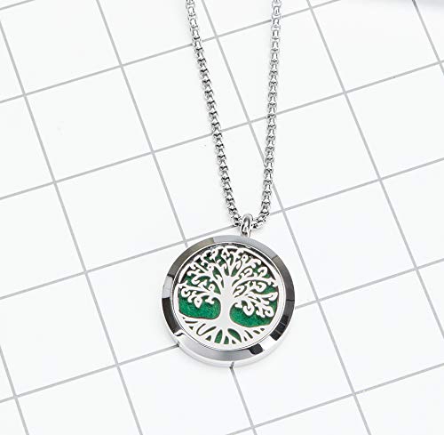 GFONDINGD Aromatherapy Essential Oil Diffuser Necklace Tree of Life Pattern Stainless Steel Locket Pendant - Image 5