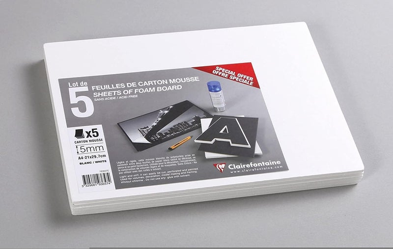 ARS - Foam Board (Pack of 5 Sheets) - A4 (297 x 210mm) in Size, 5mm Thick, Light & Stiff - Suitable for Decoration, Framing & Model-Making - Image 1