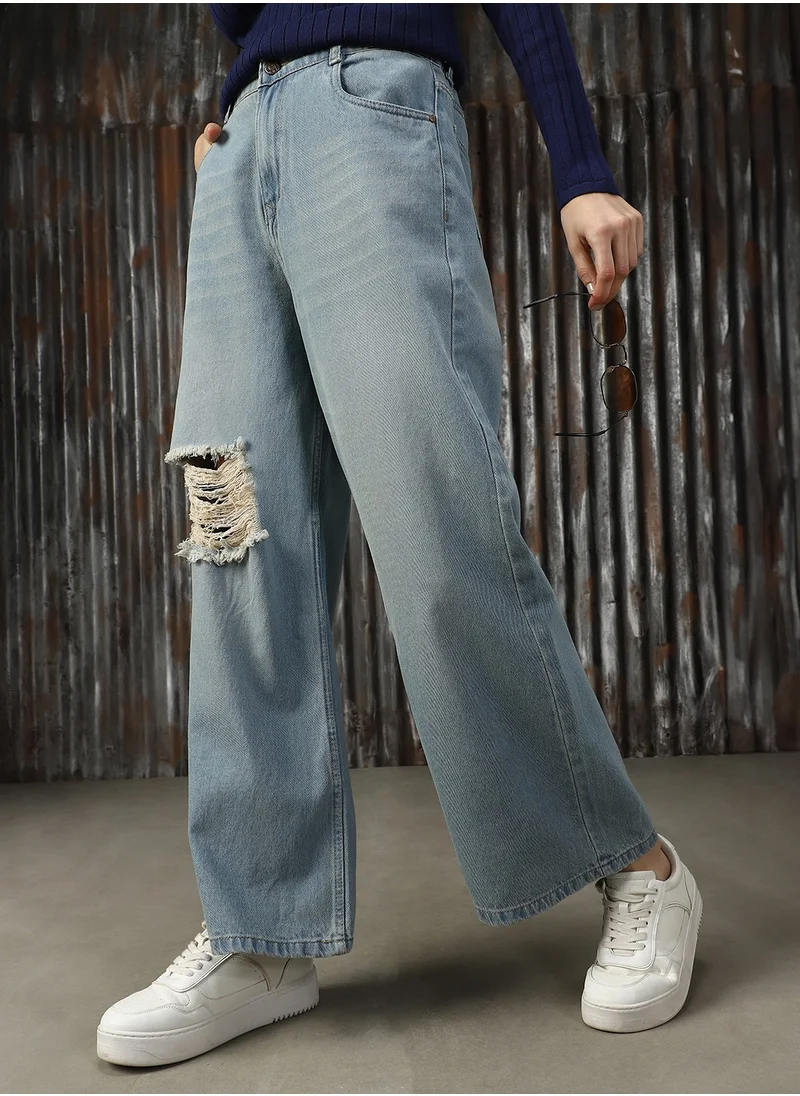 HIGH STAR Women's Indigo 100% Cotton Distressed Jeans