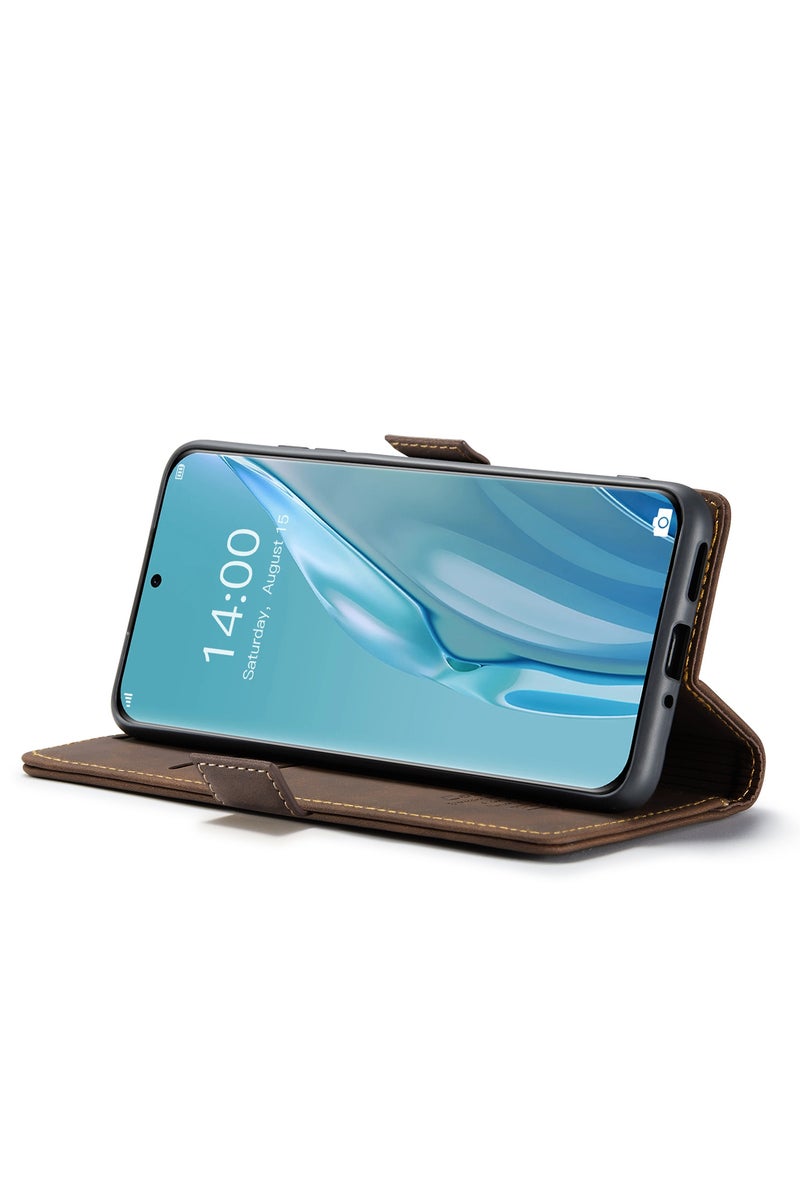 CaseMe Huawei pura 70 Ultra Wallet Case Book Folding Flip Folio Case with Magnetic Kickstand Card Slots Protective Cover - Coffee - Image 3