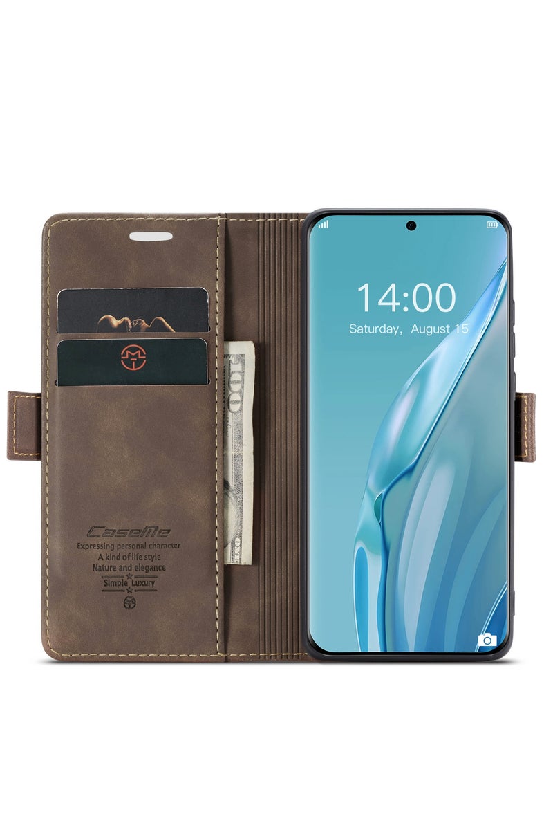 CaseMe Huawei pura 70 Ultra Wallet Case Book Folding Flip Folio Case with Magnetic Kickstand Card Slots Protective Cover - Coffee - Image 2