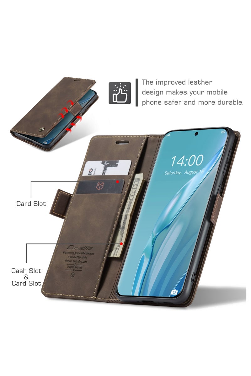 CaseMe Huawei pura 70 Ultra Wallet Case Book Folding Flip Folio Case with Magnetic Kickstand Card Slots Protective Cover - Coffee - Image 4