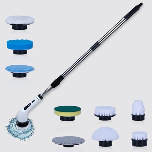 Saporo Electric Spin Scrubber for Bathroom Cleaning, 400 RPM Power Scrubber with 9 Replaceable Brush Heads, 2 Speed Settings, 3 Adjustable Lengths, IPX5 Waterproof, Detachable Handle for Tiles - Image 1