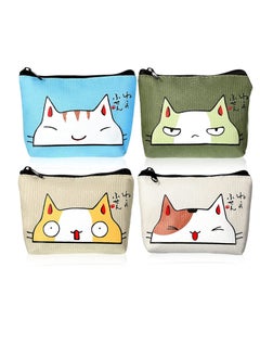 Excefore Women Wallet, Cute Coin Purse 4 Pieces, with Zipper Portable Coin Pouch Purse for Women Girl Credit Card ID Card Keys Headset Lipstick, Waterproof Oxford Cloth, Creative Clutch Key Case (Cat Style)  - Image 1