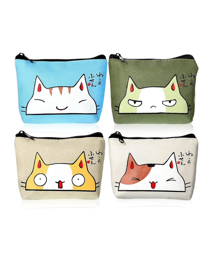 Excefore Women Wallet, Cute Coin Purse 4 Pieces, with Zipper Portable Coin Pouch Purse for Women Girl Credit Card ID Card Keys Headset Lipstick, Waterproof Oxford Cloth, Creative Clutch Key Case (Cat Style)  - Image 1