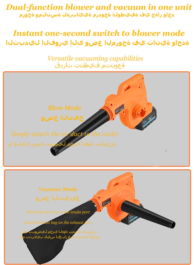 Halamine 21V Leaf Blower，Electric Blower，Air Blower And Suction Vacuum,With Collection Bag, For Home And Garden, Orange/Black - Image 2
