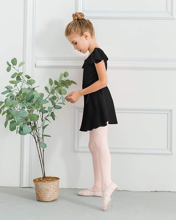 Stelle Ballet Leotards for Girls Toddler Dance Dress Outfit Combo with Skirt and Tights (Toddler/Little Kid/Big Kid)(Black-Ruffle Sleeve, 110) - Image 5