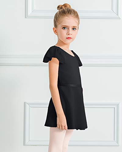 Stelle Ballet Leotards for Girls Toddler Dance Dress Outfit Combo with Skirt and Tights (Toddler/Little Kid/Big Kid)(Black-Ruffle Sleeve, 110) - Image 3