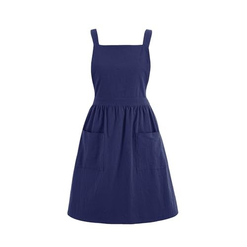 Pinknoke Cotton Linen Pinafore Apron Dress for Women with Pockets Cute Art Chef Aprons for Kitchen Baking Gardening Painting - Image 1