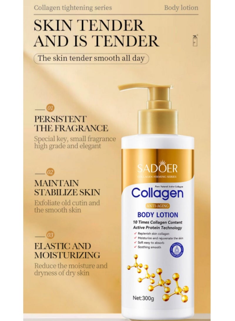 SADOER Collagen Anti Wrinkle Body Lotion, Nourishing Whitening Moisturizing Skin Care Cream, Fast Absorbing Anti Ageing, Smooth And Soft Skin Repair Cream To Remove Darkness 300g - Image 2