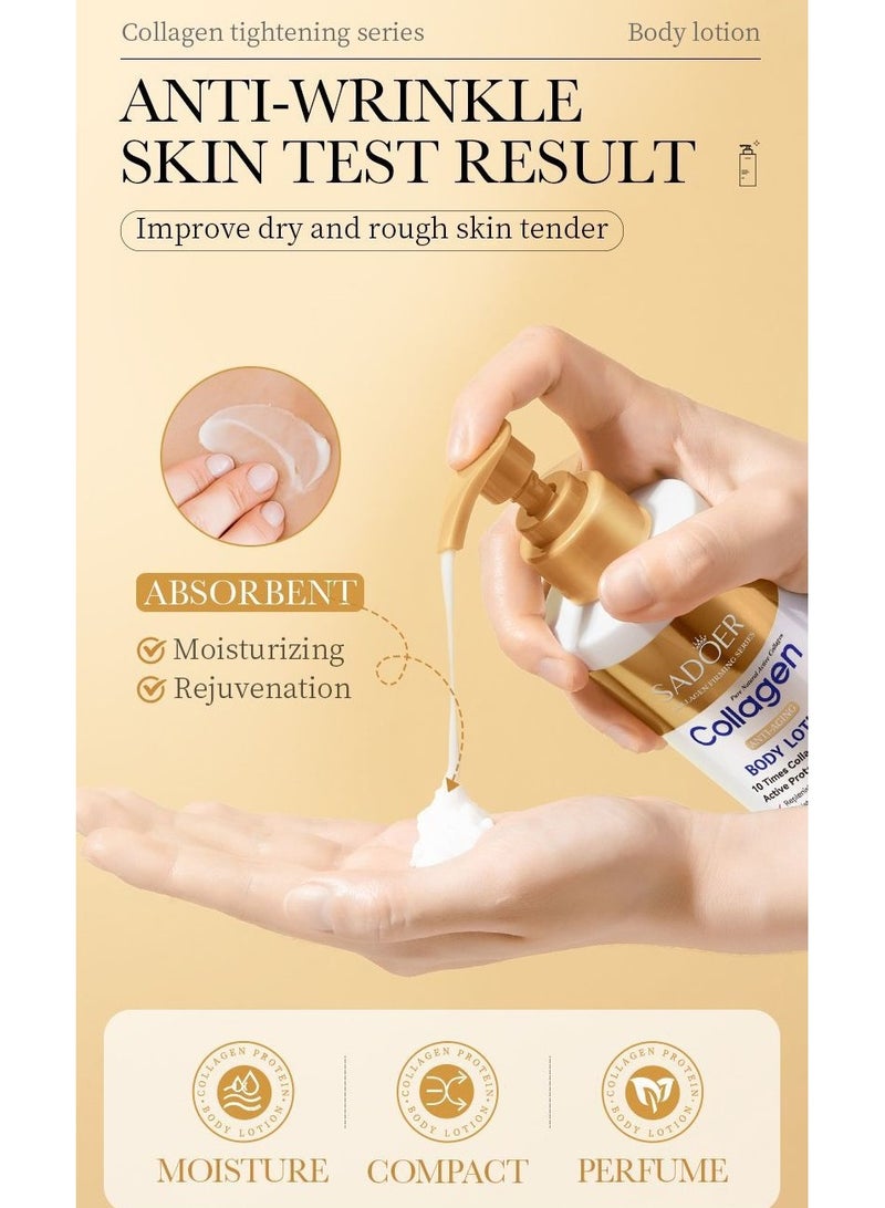 SADOER Collagen Anti Wrinkle Body Lotion, Nourishing Whitening Moisturizing Skin Care Cream, Fast Absorbing Anti Ageing, Smooth And Soft Skin Repair Cream To Remove Darkness 300g - Image 5