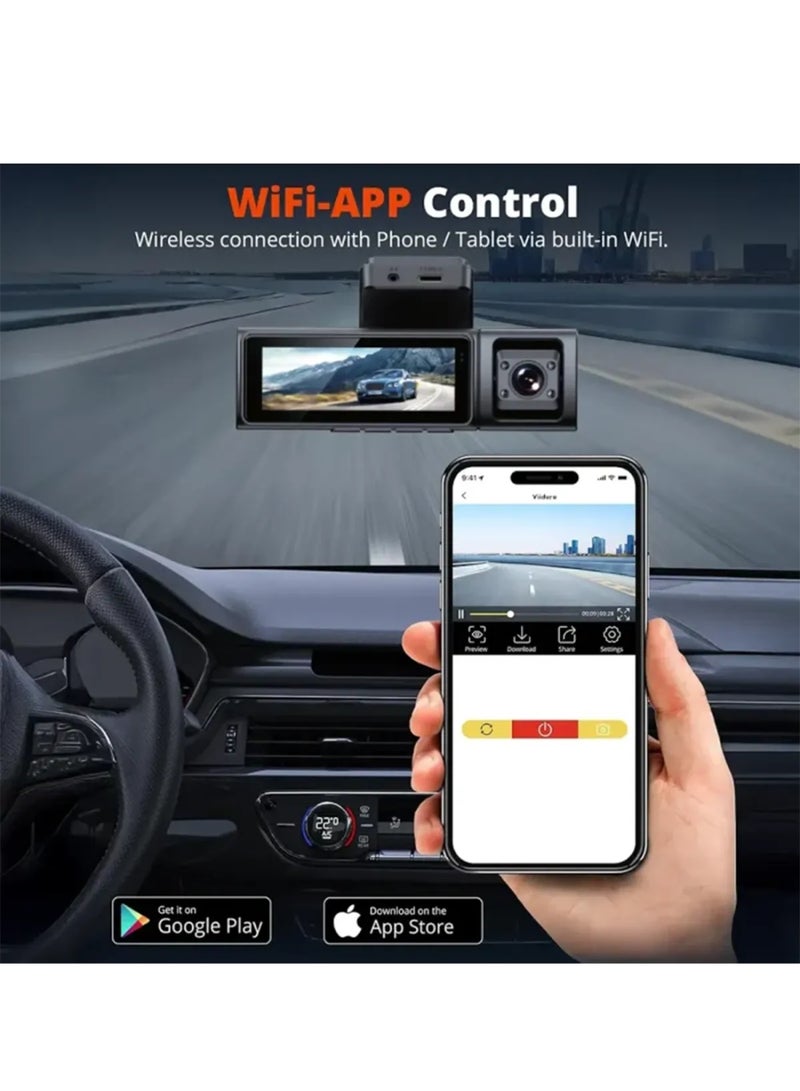 توبيز كاميرا سيارة صغيرة من توبي K1000 3CHs بدقة 4K، مزودة بثلاث كاميرات أمامية وداخلية وخلفية، وشاشة IPS مقاس 3.2 بوصة، وواي فاي، ومستشعر تسارع، وتسجيل دوري، ومساعدة ركن السيارة، ودعم سعة تخزين 256 جيجابايت - DASH CAM K1000 - Image 2