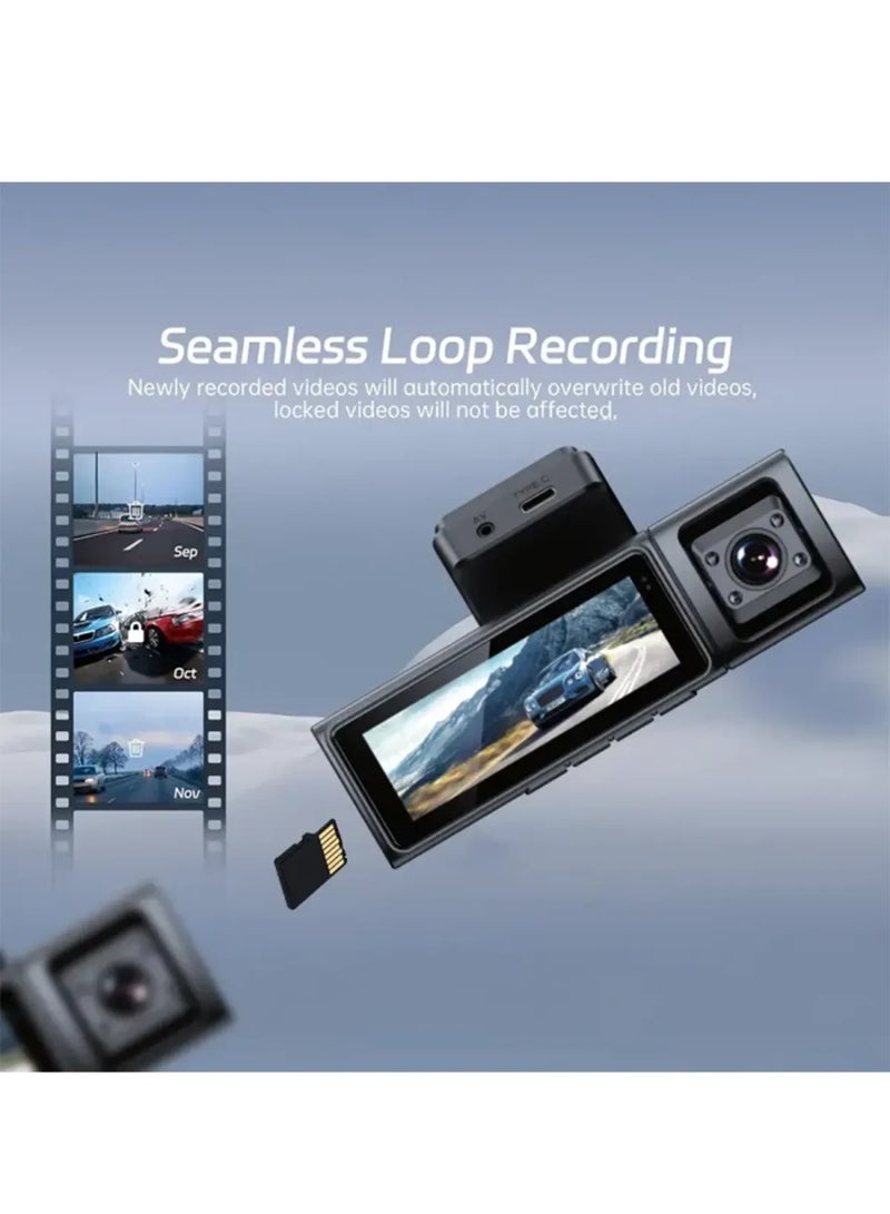 توبيز كاميرا سيارة صغيرة من توبي K1000 3CHs بدقة 4K، مزودة بثلاث كاميرات أمامية وداخلية وخلفية، وشاشة IPS مقاس 3.2 بوصة، وواي فاي، ومستشعر تسارع، وتسجيل دوري، ومساعدة ركن السيارة، ودعم سعة تخزين 256 جيجابايت - DASH CAM K1000 - Image 4