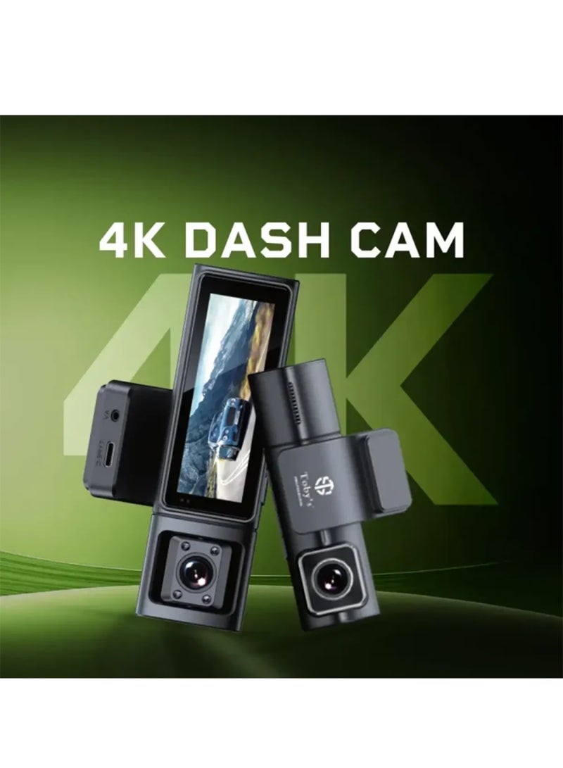 توبيز كاميرا سيارة صغيرة من توبي K1000 3CHs بدقة 4K، مزودة بثلاث كاميرات أمامية وداخلية وخلفية، وشاشة IPS مقاس 3.2 بوصة، وواي فاي، ومستشعر تسارع، وتسجيل دوري، ومساعدة ركن السيارة، ودعم سعة تخزين 256 جيجابايت - DASH CAM K1000 - Image 3