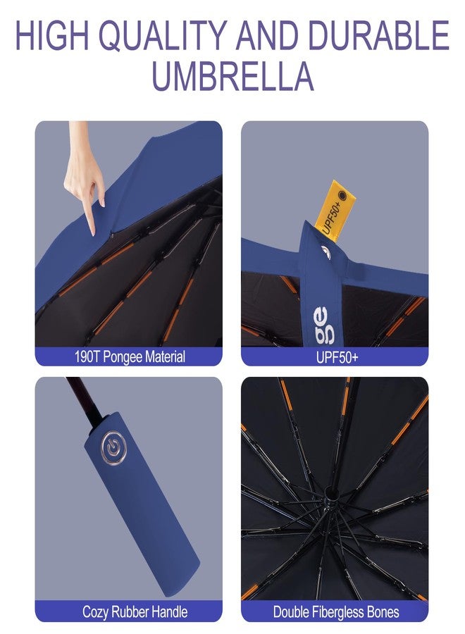 Zeproage UPF 50+ UV Protection Inverted Umbrella, Windproof, Automatic Open & Close, Folding Canopy with Reflective Stripe, Durable 10 Ribs, Portable for Travel, for Rain and Sun, .Navy (Not Inverted - Image 4