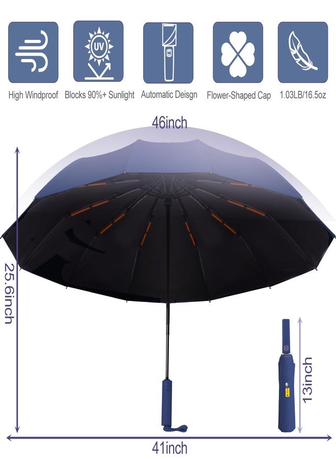 Zeproage UPF 50+ UV Protection Inverted Umbrella, Windproof, Automatic Open & Close, Folding Canopy with Reflective Stripe, Durable 10 Ribs, Portable for Travel, for Rain and Sun, .Navy (Not Inverted - Image 5