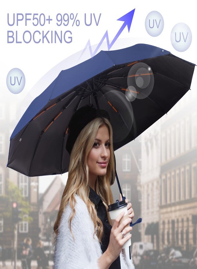 Zeproage UPF 50+ UV Protection Inverted Umbrella, Windproof, Automatic Open & Close, Folding Canopy with Reflective Stripe, Durable 10 Ribs, Portable for Travel, for Rain and Sun, .Navy (Not Inverted - Image 3