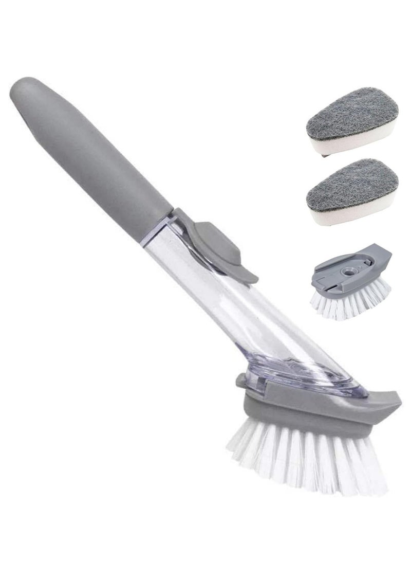 Soap dispenser bowl brush storage set, including 1 handle, 2 bristles, and 2 sponges, with a utensil stick/pan/pot/sink with replaceable kitchen utensil brush and dishwashing paste  - Image 1