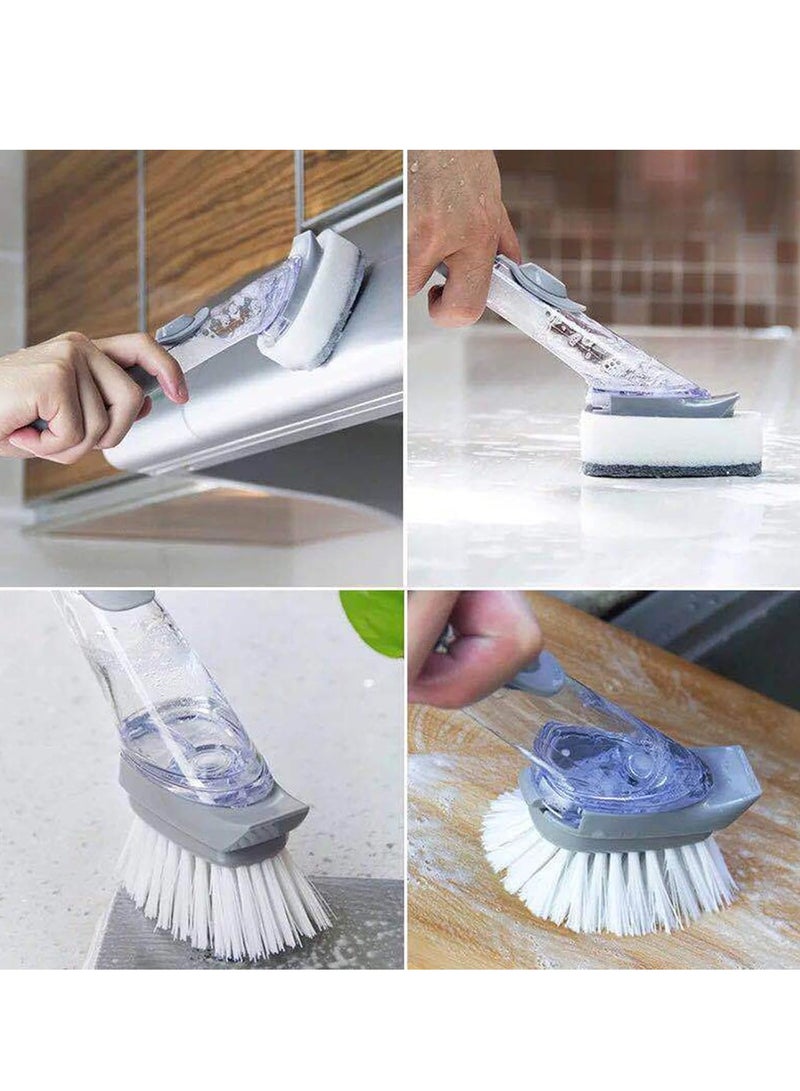 Soap dispenser bowl brush storage set, including 1 handle, 2 bristles, and 2 sponges, with a utensil stick/pan/pot/sink with replaceable kitchen utensil brush and dishwashing paste  - Image 5
