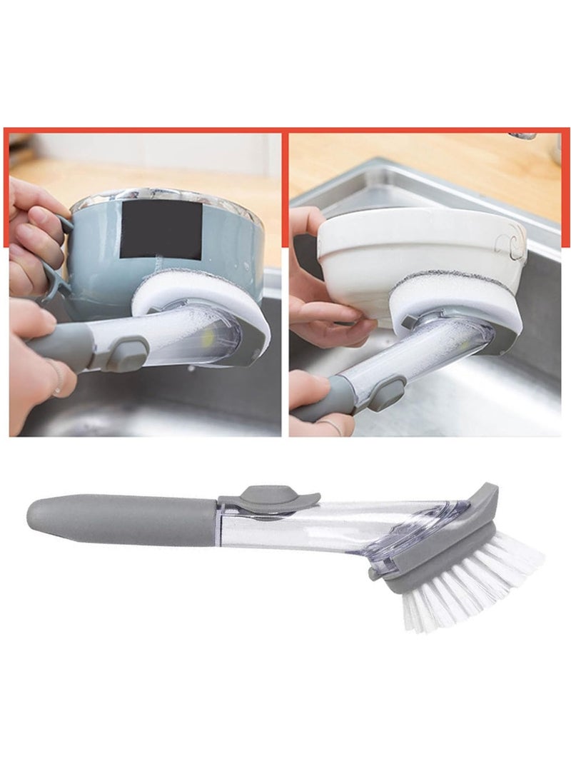 Soap dispenser bowl brush storage set, including 1 handle, 2 bristles, and 2 sponges, with a utensil stick/pan/pot/sink with replaceable kitchen utensil brush and dishwashing paste  - Image 2