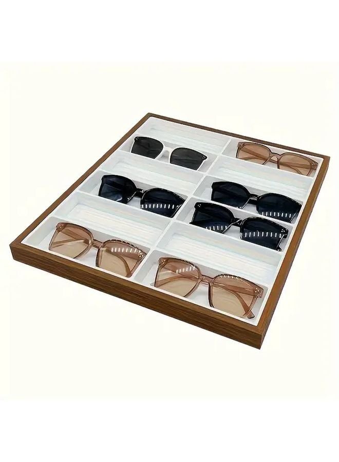 2pcs Walnut Grain Wood Glasses Storage Box With White Interior Display Case - Image 2