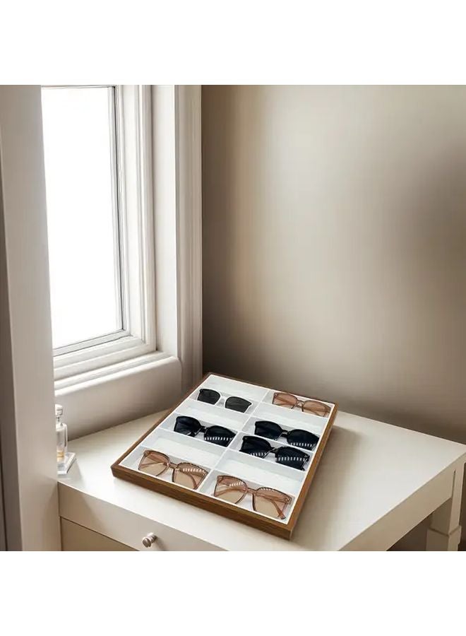 2pcs Walnut Grain Wood Glasses Storage Box With White Interior Display Case - Image 1