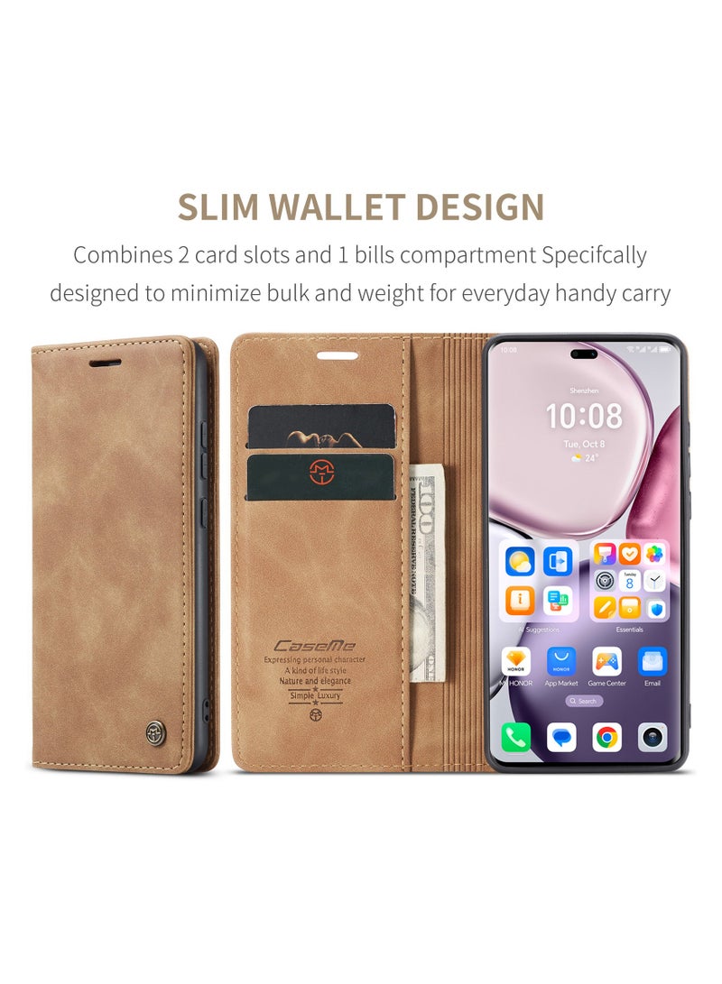 CaseMe Phone Case Luxury PU Leather Design 013 Flip Cover Card Slot Holder Cover For  Honor X9C / Honor x60 Pro (Brown) - Image 3