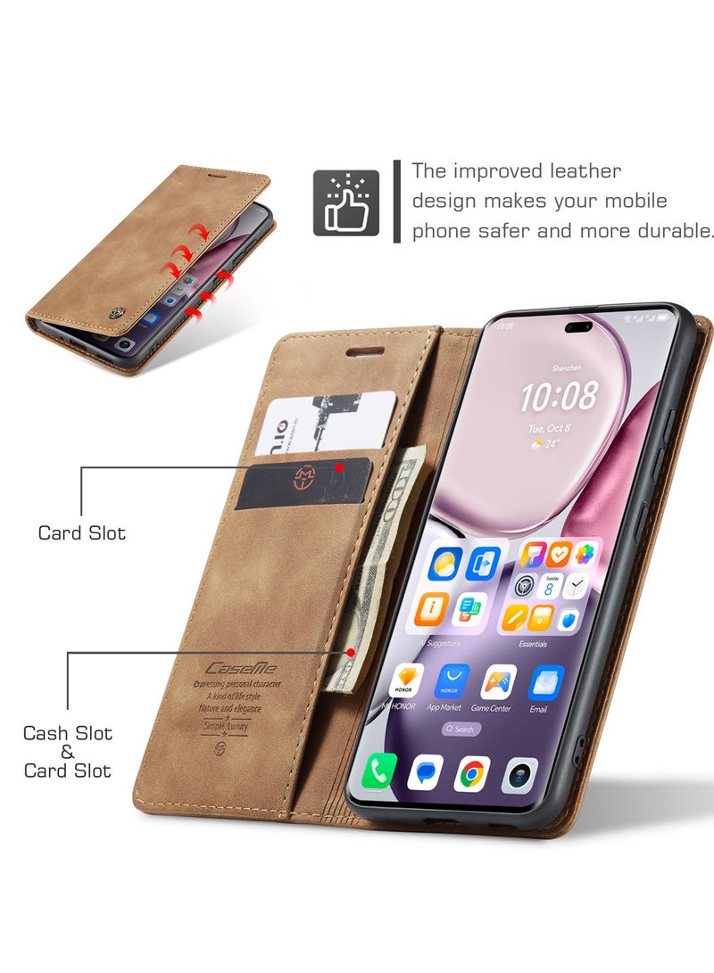 CaseMe Phone Case Luxury PU Leather Design 013 Flip Cover Card Slot Holder Cover For  Honor X9C / Honor x60 Pro (Brown) - Image 4