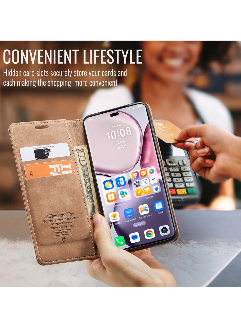 CaseMe Phone Case Luxury PU Leather Design 013 Flip Cover Card Slot Holder Cover For  Honor X9C / Honor x60 Pro (Brown) - Image 5