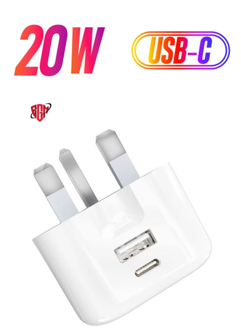 USB C Fast Charger Plug with 20W for iPhone 14/14 Plus/14 Pro/14 Pro Max 13 Pro Max,12 11 SE 2020 XS XR 8 7 6S Plus, iPad, Air Pods Pro, S22, USBC PD 3.0 Mains UK Type C Wall Charging Power Adapter