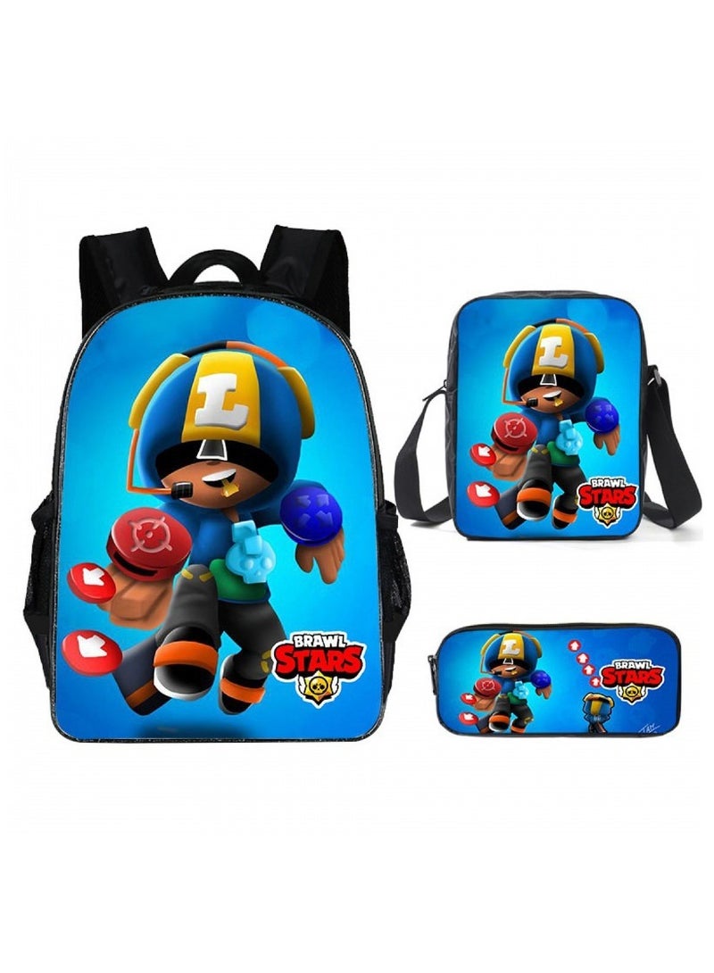 براول_ستارز حقيبة ظهر كرتونية للطلاب مكونة من ثلاث قطع 29*16*42 سم