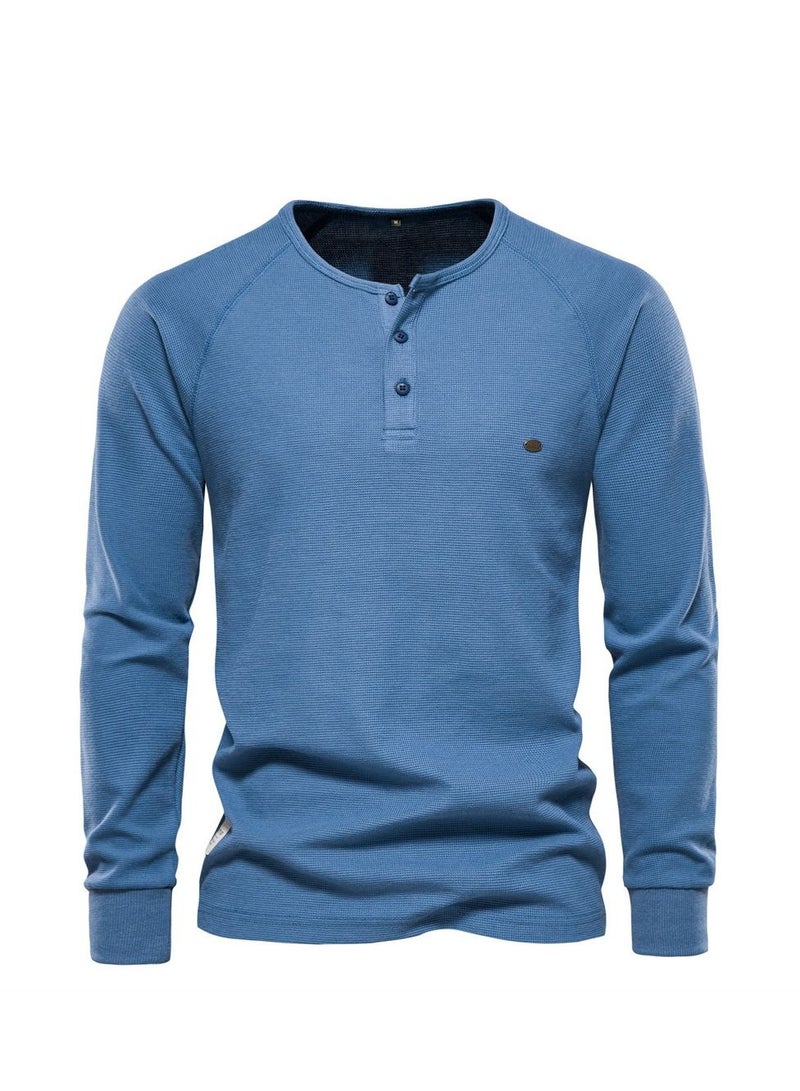 Loquat Autumn/Winter Simple Long Sleeve Waffle Solid Color Men's T-shirt 