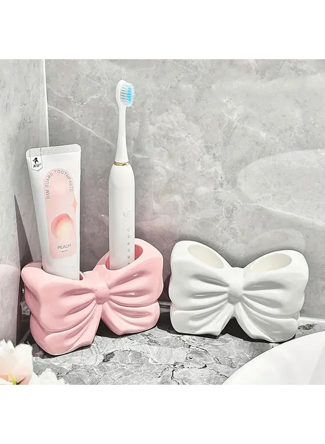 Butterfly Toothbrush Holder White Double Slot Organizer Bathroom Countertop Storage - Image 5