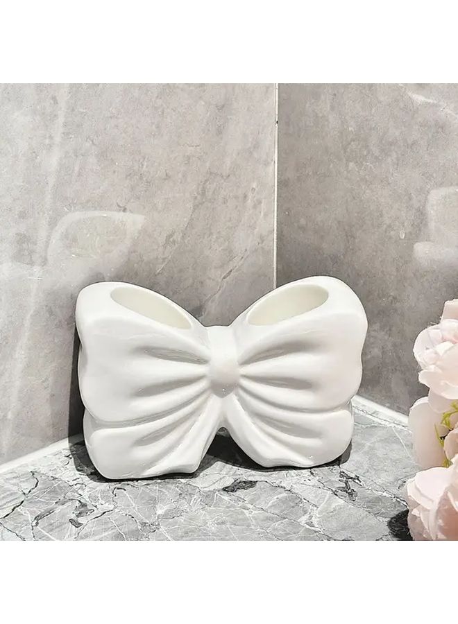 Butterfly Toothbrush Holder White Double Slot Organizer Bathroom Countertop Storage - Image 4