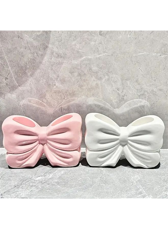 Butterfly Toothbrush Holder White Double Slot Organizer Bathroom Countertop Storage - Image 2
