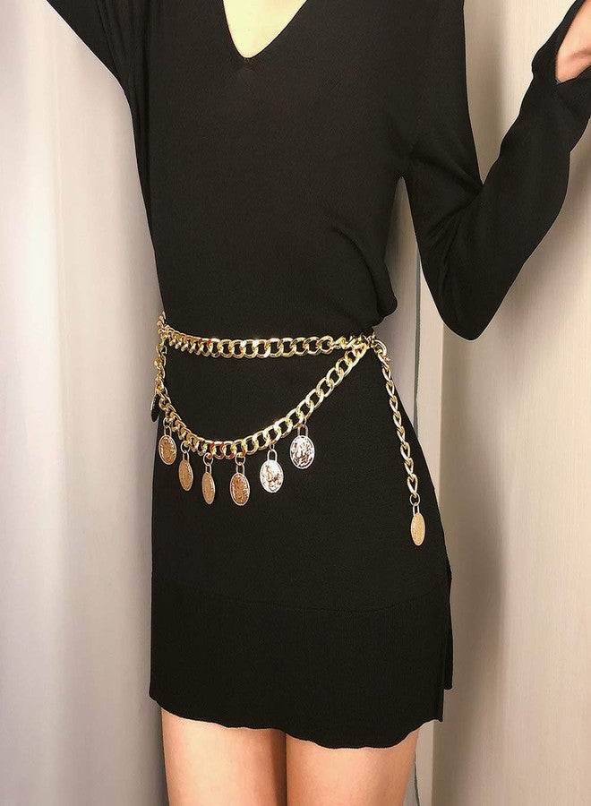 Xerling Coin Tassel Belly Chain Dangling Coin Waist Chain for Women Girls Adjustable Chunky Body Chains Layered Jewelry (Gold) - Image 3