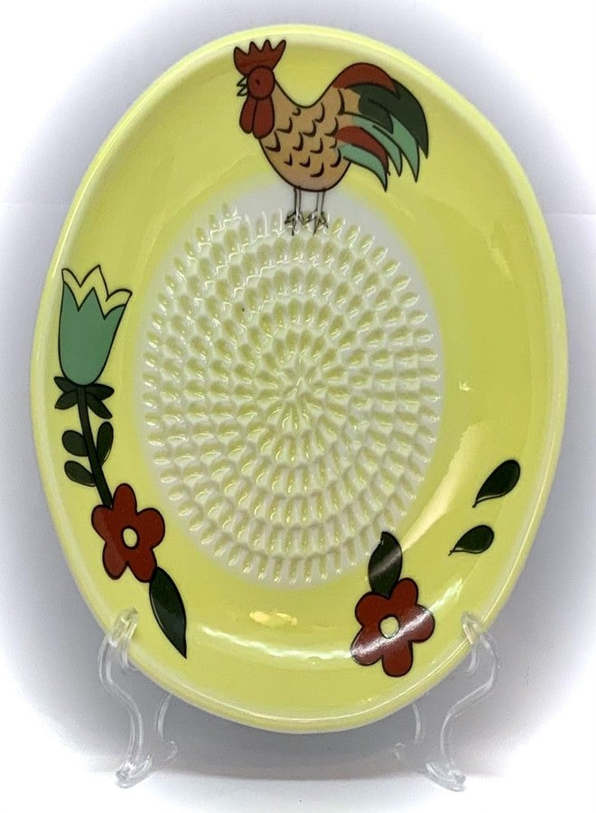 BonCera, All-in-one Premium Ceramic Garlic Grater Plate 4-Piece Set - Rooster Design, Classic Style - For Garlic, Ginger, Chocolate, and more! - Comes with 5.25" Plate, Peeler, Brush, and Stand - Image 3