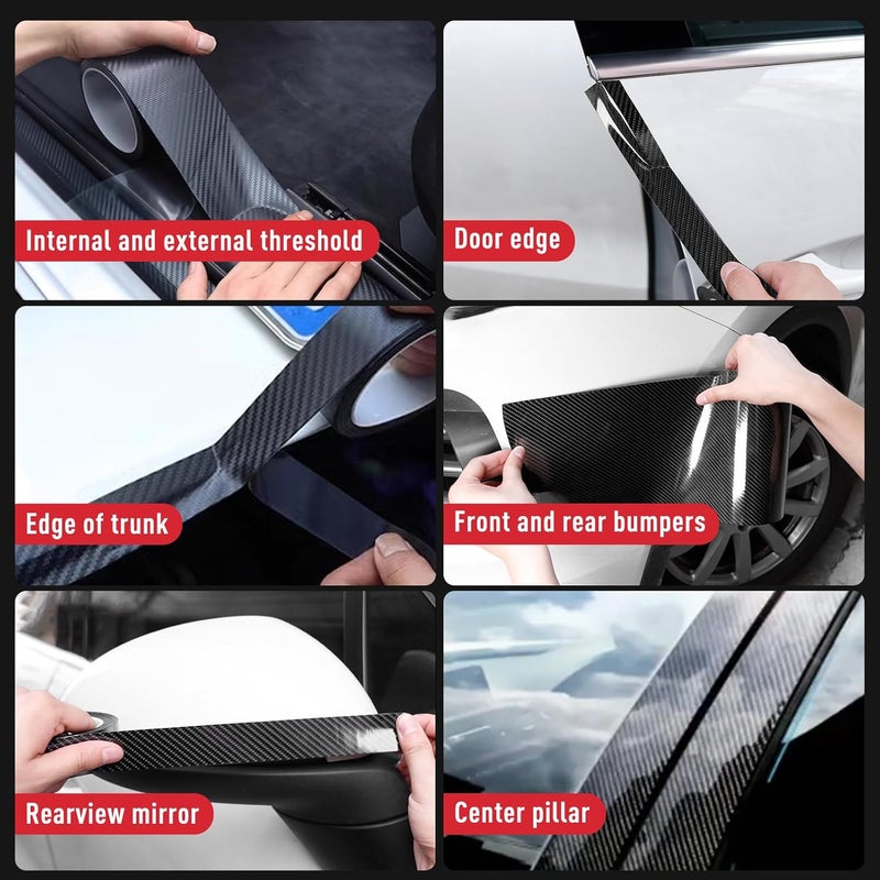 Fydun Car Door Edge Film, Black Door Sill Protector Anti-Scratch Sticker, Door Crash Bumper, Protection Tape, Carbon Fiber Strip Sticker Car Door Protector Car Door Guard Car Door Protection(10CM*3M) - Image 4