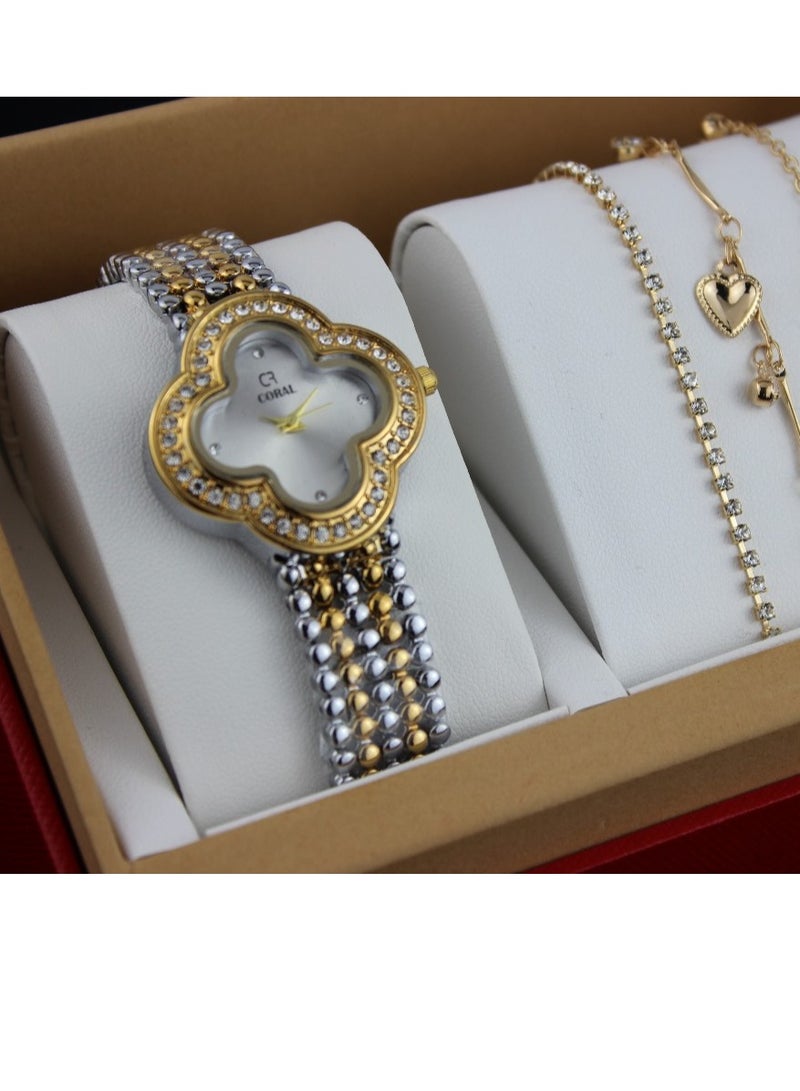كورال طقم  ساعة نسائي مكون من -ساعة - فان كليف-مع  مجموعة اساور